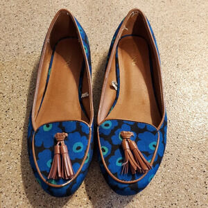 Merona flat tassle floral loafer 6.5 blue brown